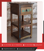 Table de Chevet en Bois Recyclé Écologique avec Étagères de Rangement, Design Moderne et Antique pour Appartement, Chambre, Salon, Usage Domestique