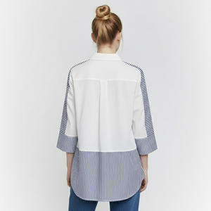 Camisa Casual de Mujer a Rayas con Cuello Camisero, Manga Tres Cuartos, Popelina Lavable, para Primavera y Verano - Product Image 3