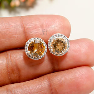 Clásico lujo boda declaración joyería fina plata esterlina 925 pera corte bisel ajuste citrino piedras preciosas Stud pendiente para mujer - Product Image 1