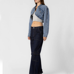 Nouveau trou cassant à la mode de haute qualité Slim Fit décontracté recadrée à manches longues dégradé bleu Denim veste pour les femmes - Product Image 6