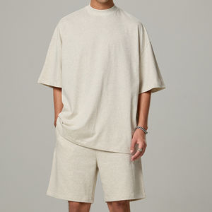 Ensemble 2 pièces surdimensionné personnalisé pour hommes épais 100 coton été Boxy t-shirt et short blanc Streetwear tenue - Product Image 4