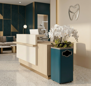 TH-CTC-005 Dark Teal Blue Rectangular Plastic Waste <b>Bin</b> with Decorative Artificial Flowers Arrangement for Indoor Outdoor Use - Product Image 6