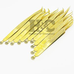 Pince à épiler d'extension de cils avec logo personnalisé pince à épiler à pointe en fibre d'acier inoxydable de marque privée avec poignée en diamant d'or durable vison - Product Image 1