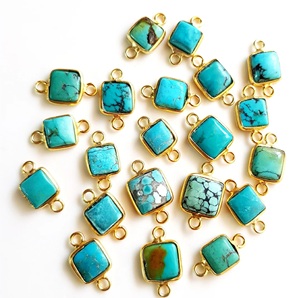 ขั้วต่อพลอยเทอร์ควอยซ์ห่วงคู่สำหรับสร้อยข้อมือชุบทอง925เงินขนาด5x5 8มม. เครื่องประดับจี้หินโดยประมาณ - Product Image 2