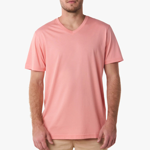 T-shirt en jersey à manches courtes et col en V pour homme, en coton doux et confortable, personnalisable, tissu uni, vêtement décontracté pour le sport, vierge - Product Image 3