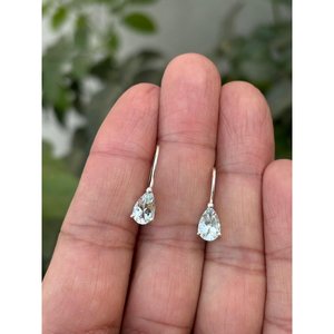 Boucles d'oreilles pendantes en argent 925 plaqué or 14 carats et or rose, avec perle d'aigue-marine en forme de poire, perle d'eau douce et diamant, pour mariages et soirées - Product Image 1
