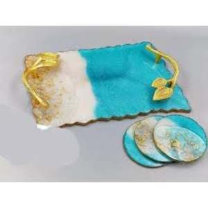 Plateau de service personnalisé en résine avec fleurs incrustées pièce unique avec forme et taille personnalisées à des prix abordables - Product Image 6