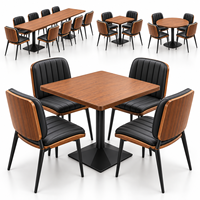 Ensemble de meubles de restaurant commercial, tables à manger en bois de noyer, chaises à manger rembourrées, structure en métal pour café, bistrot, hôtel