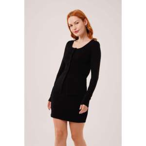 Conjunto de Dos Piezas para Mujer Lustrin: Falda a Rayas y Blusa Abotonada - Atuendo Casual Elegante de Mezcla de Viscosa Negra para Uso Diario - Product Image 6