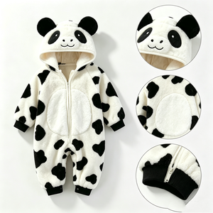 Combinaison à capuche pour bébé en peluche panda noir et blanc personnalisée avec rembourrage en coton PP, costume d'animal unisexe pour nouveau-né - Product Image 3