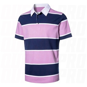 Camiseta de Rugby Personalizada con Logotipo, de Algodón Grueso, Azul Marino, Rosa y Blanco, con Rayas Clásicas, Mangas Largas, Camiseta Polo para Hombre, con Rayas de Color en Contraste - Product Image 1