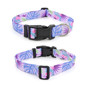 Custom <b>Personalized</b> Floral Print Adjustable <b>Dog</b> <b>Collar</b> Breathable Comfort Polyester Buckle Closure for Small <b>Dogs</b> All Seasons - Product Image 1