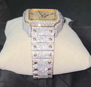 Reloj de Pulsera Mecánico de Lujo con Diamantes Moissanite Amarillos y Blancos, Correa de Cuero, Movimiento Dual para Uso Diario Informal y de Negocios - Product Image 2