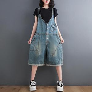 Summer Short Loose Big Size Wide Leg Denim Overalls <b>for</b> <b>Women</b> <b>Casual</b> Oversized <b>Jumpsuits</b> Baggy Bib Pants Straps Jeans 2025 - Product Image 3
