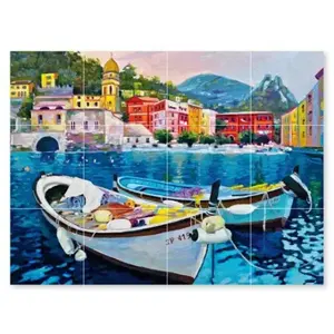 Cinque Terre Manarola lac de Côme Italie bateau port carreaux de céramique Art mural mural pour dosseret de cuisine - Product Image 1