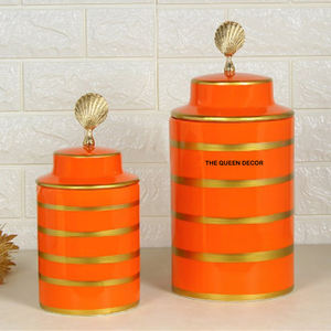 Ensemble de 2 pots à gingembre en métal plaqué or de grande taille, style corail, design unique, élégant, pour le stockage des aliments et la décoration - Product Image 4