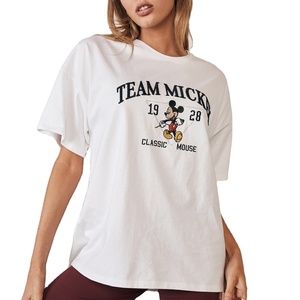 เสื้อยืดแขนสั้นผ้าฝ้าย100% สำหรับผู้หญิง,เสื้อยืดทรงหลวมไม่มีลายกำหนดได้เองปี100% - Product Image 1