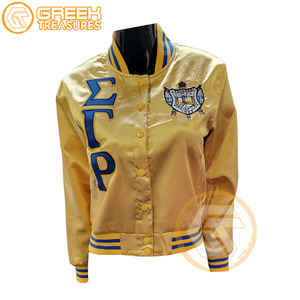 เสื้อแจ็คเก็ตวาร์ซิตี้แบบคอตั้งปักลายผ้าซาติน Sigma Gamma Rho แบบสั่งทำพิเศษ คุณภาพสูง ระบายอากาศได้ดี สำหรับสตรีชาวกรีก - Product Image 2