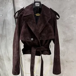 Nouvelle Collection Automne 2026 – Manteau Court Femme Slim avec Ceinture et Boutons Décoratifs Élégants, Design Décontracté en Polyester/Coton Respirant - Product Image 1