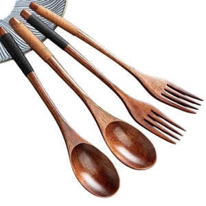 Juego de cubiertos de madera de diseño único, cuchara, cuchillo, tenedor, juego de utensilios portátil de 5 piezas disponible en forma y tamaño personalizados - Product Image 5