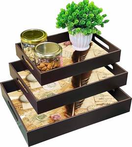 Bandejas de anidación de MDF de estilo rústico moderno de lujo, Juego de 3 de madera maciza con impresión de logotipo sostenible para restaurantes - Product Image 1