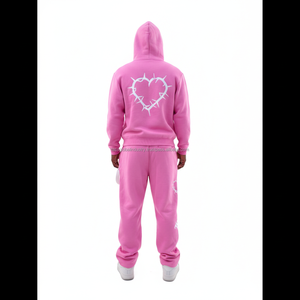 Ensemble sweat à capuche et pantalon évasé personnalisé avec logo brodé ou appliqué, style streetwear, délavé à l'acide, coupe oversize, 100% coton, par fabricant OEM - Product Image 3