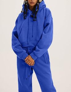 Ensemble jogging et sweat à capuche en molleton mélangé coton pour femme, 2 pièces, coupe ample, décontracté, sportswear, manches lanternes, écologique, hiver automne - Product Image 1