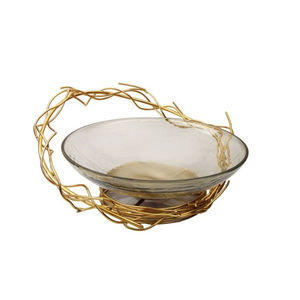 Bol décoratif en laiton doré de luxe, fait à la main, pièce maîtresse de table, accent pour un salon et une salle à manger élégants, décoration d'intérieur - Product Image 1