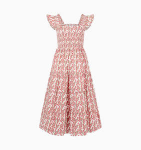 Vestido Midi A-Line Signature con Hombros con Volantes, Elástico Fruncido, Falda Escalonada y Bolsillos con Nuestro Estampado ODM para Exteriores - Product Image 2