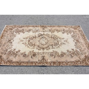 Vintage 3.8x7.1 ft Rug, Area Turkish Rug, <b>Brown</b> White Camouflage <b>Wool</b> Rug - Product Image 3