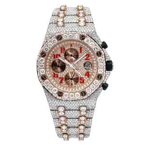 Luxurious Chronograph 42mm Full Iced Out Moissanite Diamond Rose Gold Bezel <b>Watch</b> Hip Hop and Fashionable Stylish <b>Watch</b> - Product Image 1