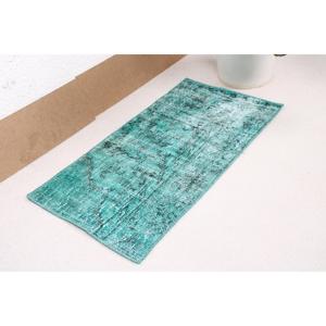 พรมวินเทจขนาด 1.5x2.9 ฟุต พรมตุรกีขนาดเล็ก พรมขนสัตว์ขอบสีน้ำเงิน - Product Image 4