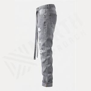 Jeans de Mezclilla Rasgados para Hombre, Transpirables, de Alta Calidad, para Invierno y Otoño, con Logotipo Personalizado, Lavado Vintage, Pierna Recta, Estilo Apilado, Desgastado, de Secado Rápido - Product Image 3