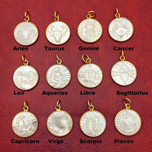 กรอบเหรียญกลม15มม. สัญลักษณ์จักรราศีเครื่องลางสัญลักษณ์แม่ของไข่มุกแกะสลัก925เงินสเตอร์ลิงจี้ราศี - Product Image 1