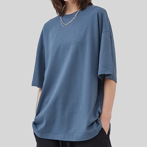 HONFIT Logo personalizzato di alta qualità Streetwear oversize girocollo T-Shirt da uomo 230Gsm cotone 100% Wash tinta unita T-Shirt da uomo - Product Image 3