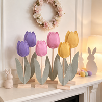 Décoration de table en feutre en forme de tulipe avec base en bois, centre de table artisanal pour le printemps et Pâques, pour la décoration de la maison et des fêtes