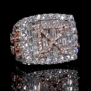 แหวนเงินแท้ 925 ประดับเพชรโมอิสซาไนต์ทรงบาแกตต์และทรงกลม ดีไซน์หรูหรา สไตล์ฮิปฮอป สำหรับผู้ชาย - Product Image 2