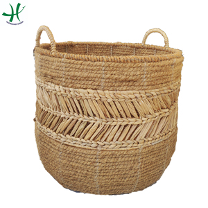 Cesto de lavandería de mimbre natural con asas, cesta de almacenamiento de fibra vegetal, organizador de ropa tipo suelo para sala de estar y baño - Product Image 1
