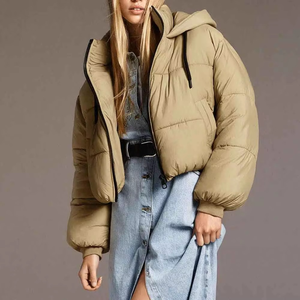 2025 venta al por mayor personalizado ajustable cordón con capucha manga larga Puffer Bomber Chaquetas Mujer chaqueta con capucha Denim piel Color - Product Image 6