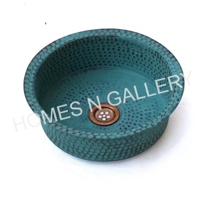 Copper Green Patina <b>Bathroom</b> Hammered Sink Hotel <b>Bathroom</b> <b>Kitchen</b> Sink With Finest Quality Sink at Affordable Price - Product Image 6