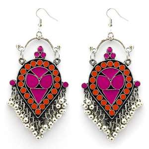 Kriaa rosa y naranja Meenakari Afghani candelabro pendientes 1312413E joyería de moda - Product Image 1