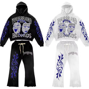 <b>Distressed</b> Sweat Suit Set Sun Faded Acid Wash Custom Hoodie and Sweat Pant Set Embroidery Applique Tracksuit - Product Image 2