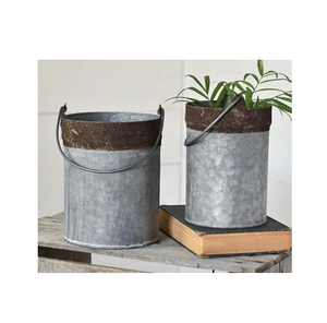 Ensemble de 2 jardinière galvanisée pour la décoration de la maison forme ronde Design classique Look vintage décoration de Noël jardinière de fleurs - Product Image 1