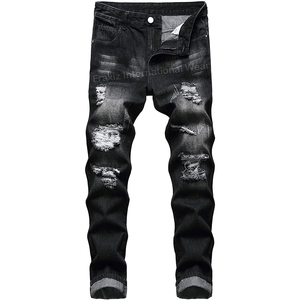 กางเกงยีนส์ขาดๆสไตล์วินเทจของผู้ชายกางเกงยีนส์ทรงสลิมยาวทรงตรงสำหรับผู้ชายเสื้อผ้าลำลองแบบปรับแต่งได้ - Product Image 1