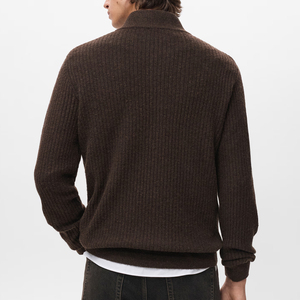 Suéter de algodón 100% cálido polar de color sólido de ajuste relajado para hombre con cuello levantado y logotipo de punto personalizado - Product Image 2