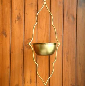 Customized Hanging Gold Metal Planter Holder Outdoor Window Decor <b>Plants</b> Flowers Pot Garden Home Yard Wholesale Made in India - Product Image 2
