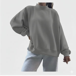 Blank Custom Wholesale <b>Women's</b> Oversized Turtleneck Casual Solid <b>Black</b> Long Sleeve Pullover Top Winter Autumn 100% Cotton - Product Image 4