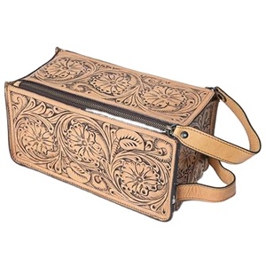 Neceser tallado a mano de cuero de alta calidad con cremallera y correa superior fabricante y proveedor indio - Product Image 1