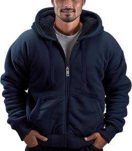 Manteaux chauds d'hiver à capuche doublés Sherpa avec fermeture éclair pour hommes, avec techniques brodées, vestes en polaire épaisse - Product Image 5