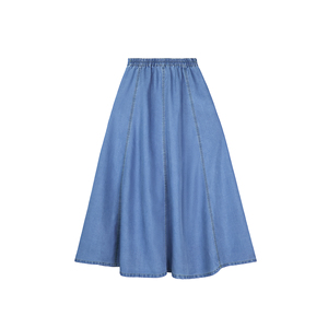 Falda Larga Vaquera de Cintura Alta para Mujer, Estilo Vintage, Color Sólido, con Cinturón, Lavado Claro, para Primavera, Verano y Otoño, Marca Paola Riboni - Product Image 4